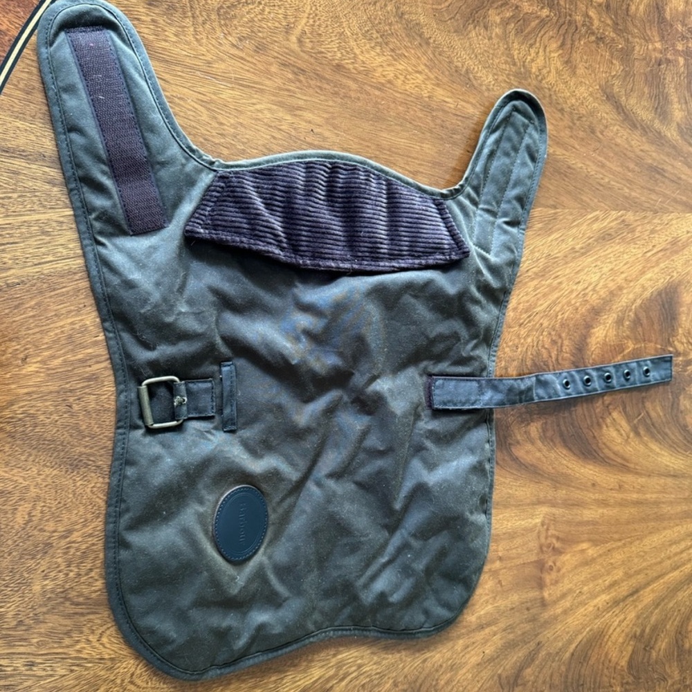 Barbour Olive Green Dog Coat with Brown Corduroy Trim
